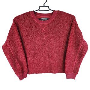 Womens Red American Eagle Sherpa Crop Sweater Crew Neck Long Sleeve Size S